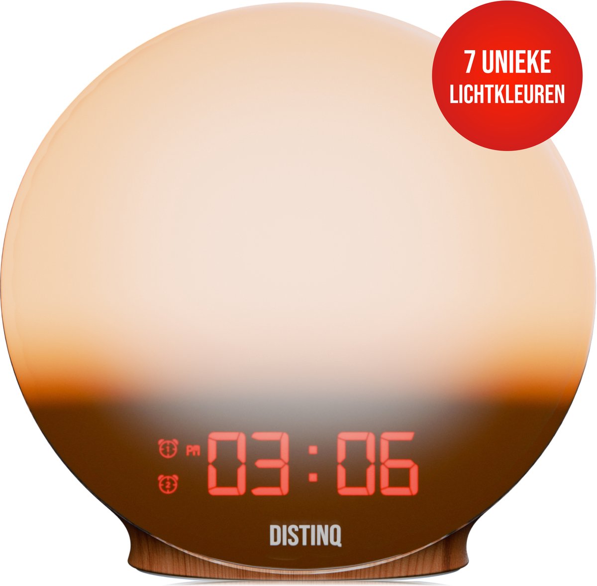 DistinQ Wake-Up Light – Wekkerradio met dubbele wektijd – Slaaphulp met USB aansluiting - Houtkleurig