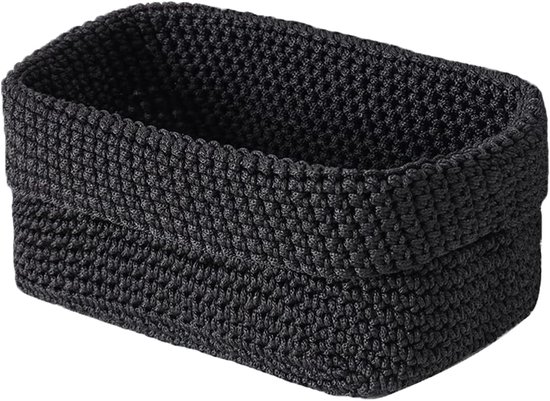1 panier de rangement tissé - Boîte de rangement en plastique - Corbeille à papier toilette - Perfect pour les accessoires de maison - Chambre - Chambre d'enfant - Salon - Couloir - Zwart (21 cm x 13 cm x 15,5 cm)
