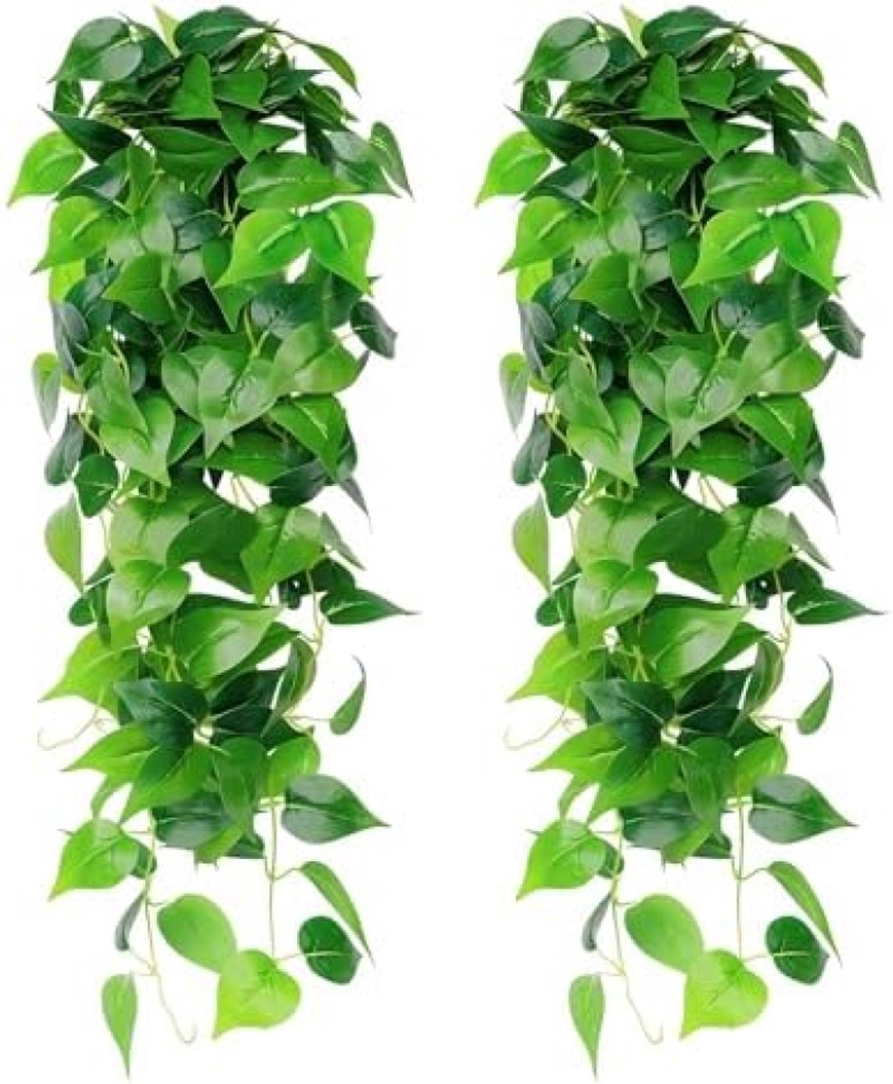 PromoHome Kunstmatige Hangplant Set van 2 - Realistische Kunstklimop Planten voor Binnen en Buiten - Decoratieve Kunstplant voor Woonkamer, Tuin, Feesten en Bruiloften - 105 cm Lange Hangende Plastic Planten Groen-2