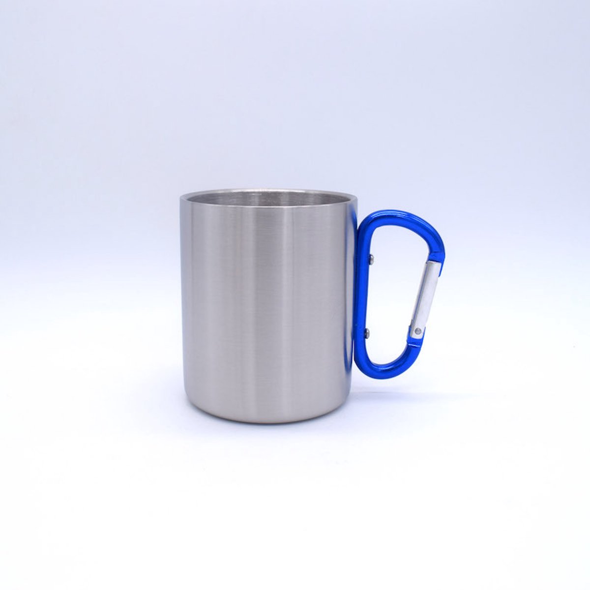 Mok met karabijnhaak - Met oor - Drinkbeker - Dubbelwandig - 330 ml - RVS - Blauw