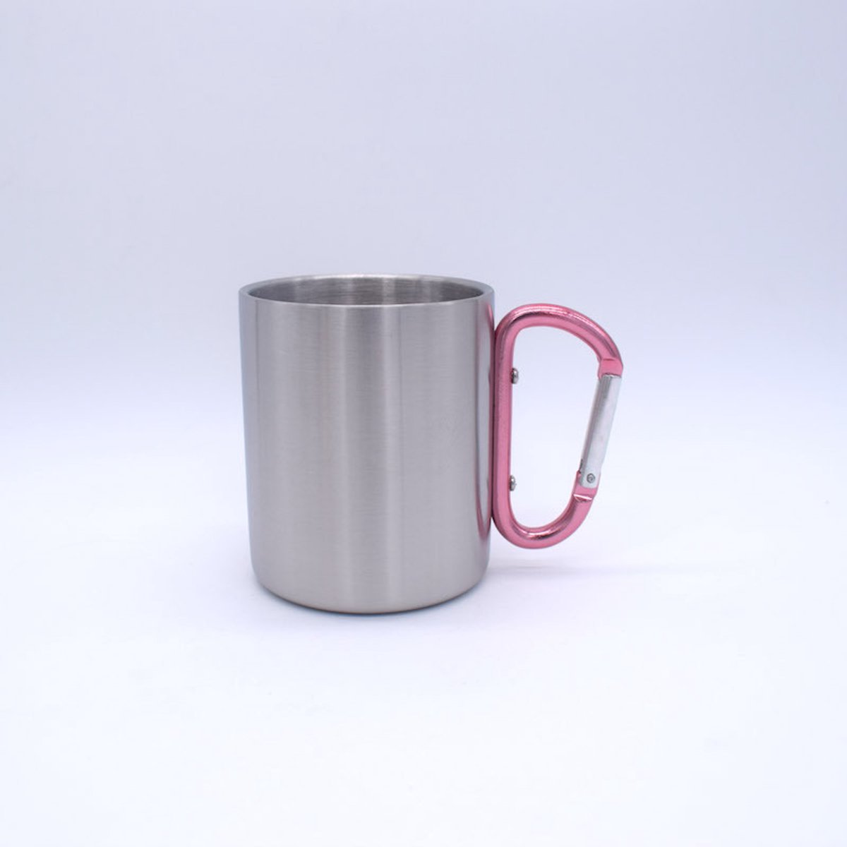 Mok met karabijnhaak - Met oor - Drinkbeker - Dubbelwandig - 300 ml - RVS - Roze