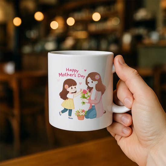 Tasse à café « Happy fête des mères » 330 ml – Tasse mignonne au design mère-fille – Cadeau Perfect pour les mères d' Enfants