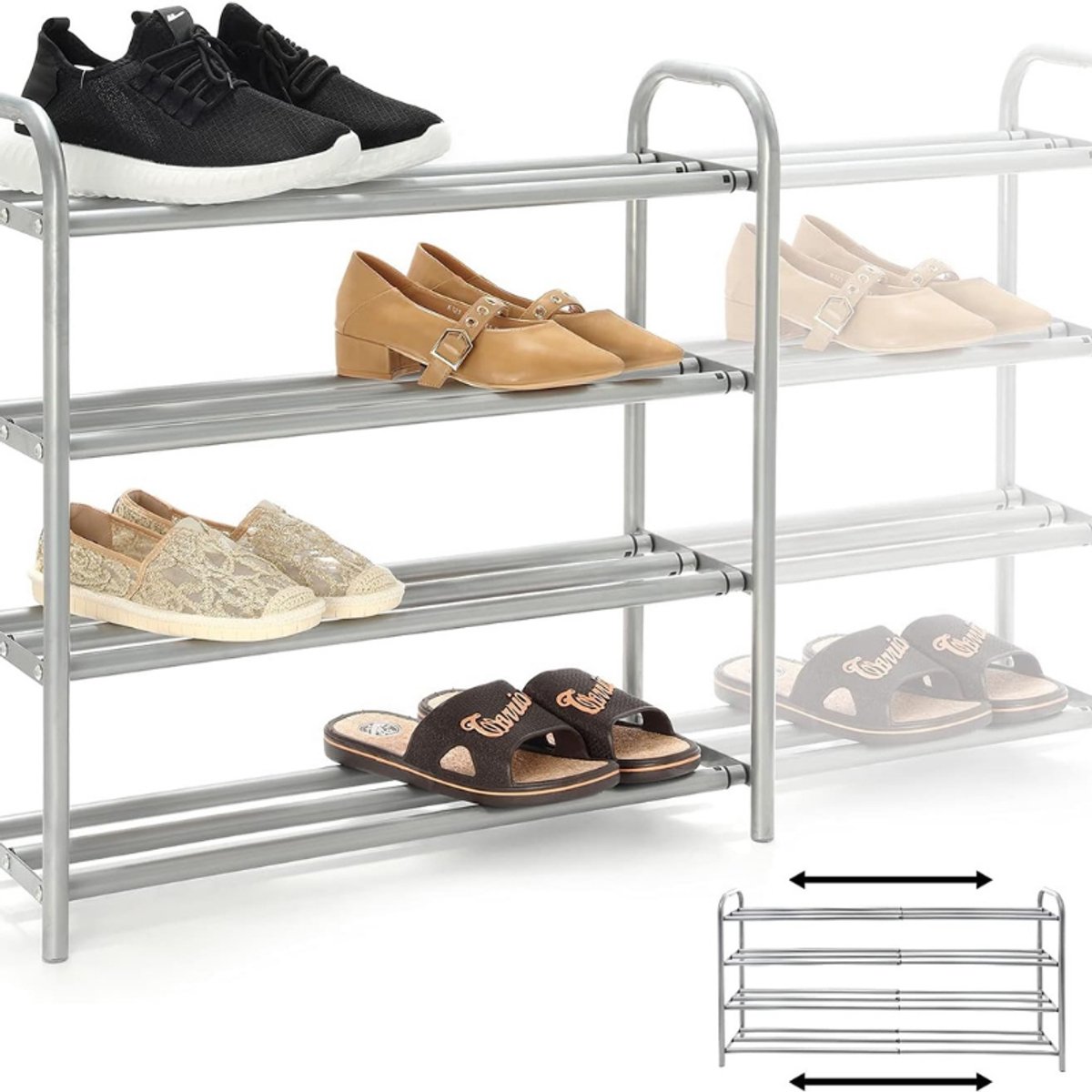 4 Tier Uitschuifbare Schoenenrek Organisator - Zware Metalen Plank - Organiseren Houdt Tot 20 Paar Schoenen - Ruimtebesparend Rek Voor Garderobe