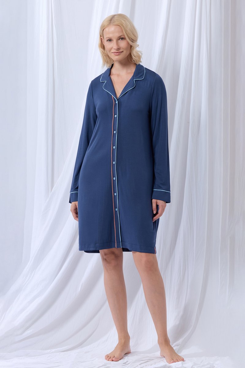 Lords & Lilies slaapkleed dames doorknoop - donkerblauw - 252-50-XDF-Z/831