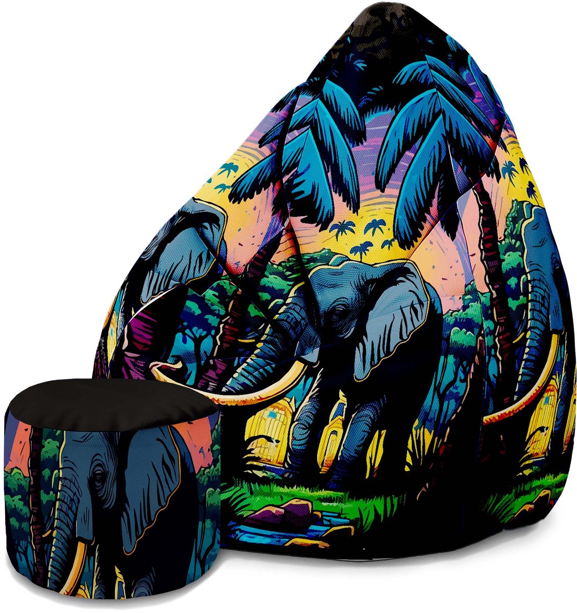 DreamRoots Oxford Zitzak voor Volwassenen – Luxe Beanbag met Voetsteun en Afneembare Hoes – Inclusief Vulling – 80x80x120 cm - Elephant