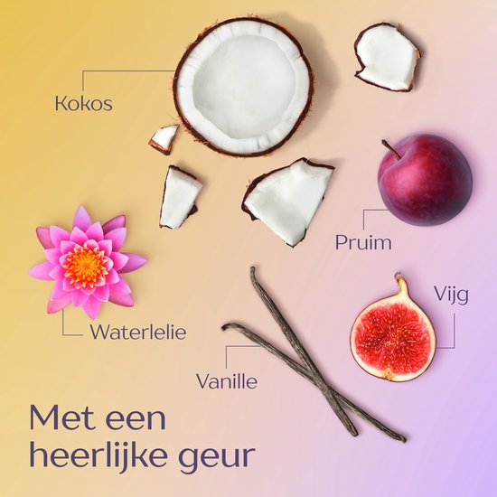 Ingrediënten van Andrélon Perfecte Krul: kokos, waterlelie, pruim, vijg en vanille.