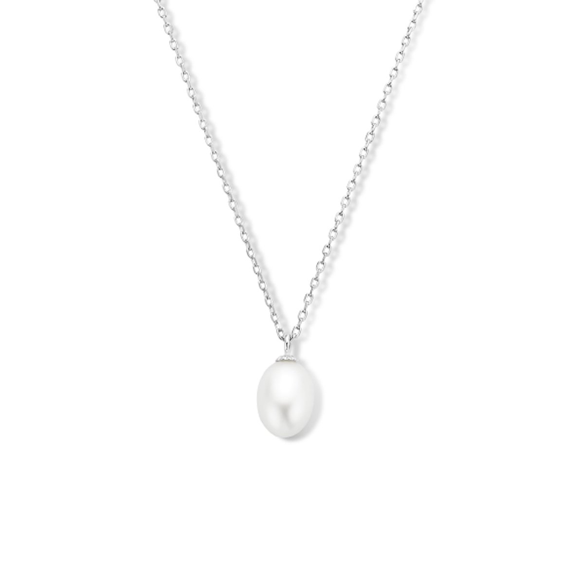 Lev Sieraden - Ketting - Anker Collier met Parel - Zilver - 1.1 mm 41 + 4 cm - Gerhodineerd zilver