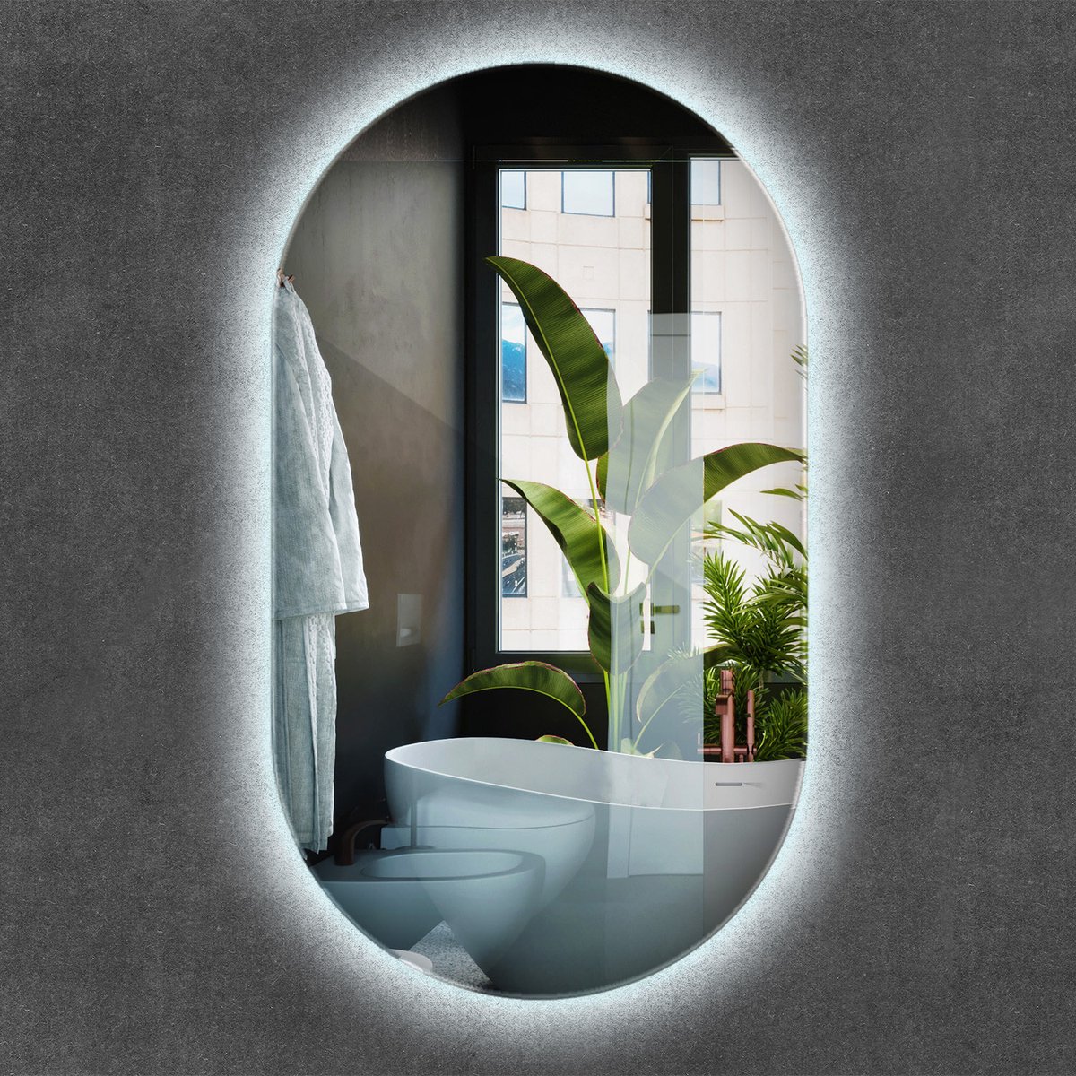 Wallfluent LED Spiegel - Lange Ovale Spiegel met verlichting - 58 cm x 100 cm - Wanddecora