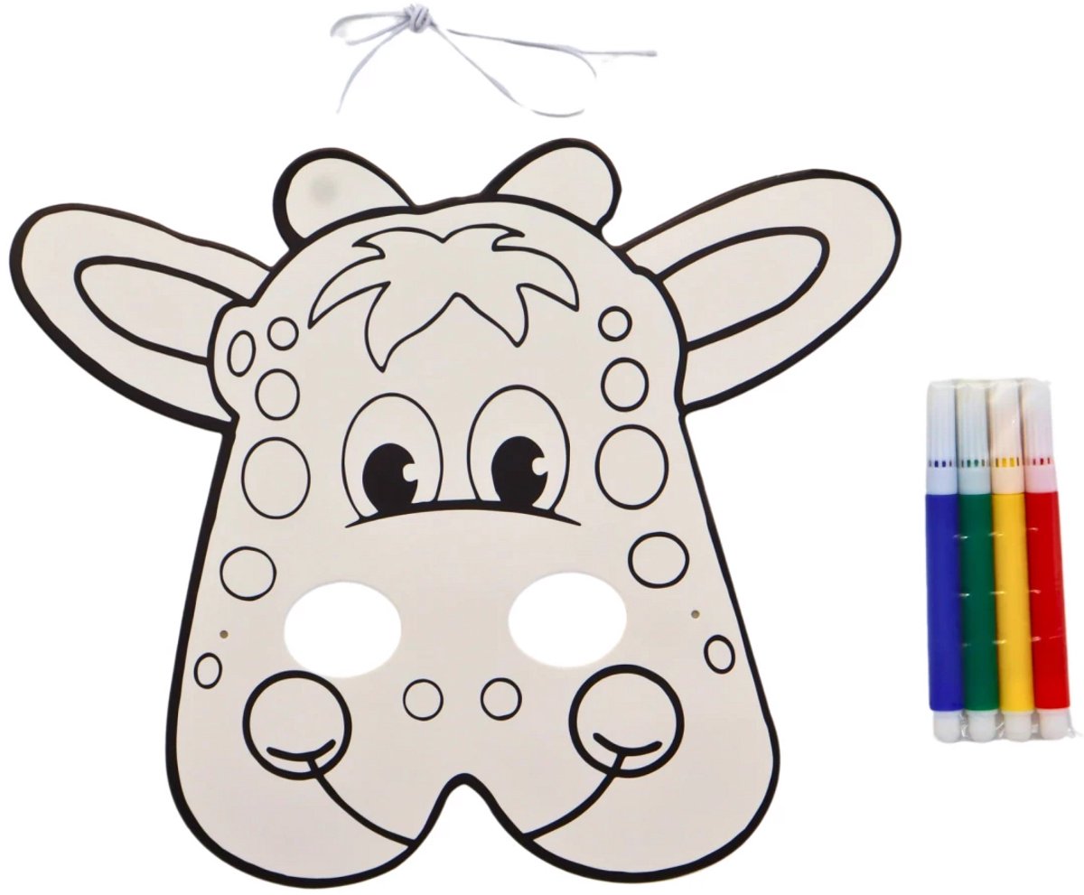 Dierenmasker Giraffe - Wilde Dieren Masker - Dierentuin Giraf – Inclusief 4 kleuren Viltstiften om zelf In te Knutselen – Kinderfeestje & Uitdeelcadeau