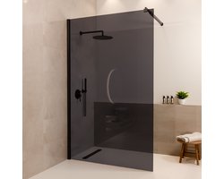 Lomazoo Douchewand Lima - 120x200 Cm - Inloopdouche Zwart - 8 Mm Rookglas - Nano Coating Anti Kalk