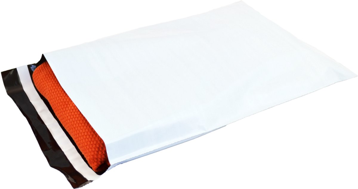 100x Verzendzakken plastic 255 x 355 mm - 60 micron COEX - Zelfklevende Plakstrip - Ondoorzichtig - Wit/Zwart - Kledingzakken - 100% Recyclebaar - Waterafstotend - Voor Kleding en Webshop - Verzendenveloppen