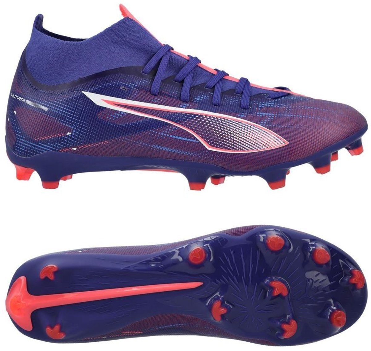 PUMA Ultra 5 Match+ FG/AG - Maat 43 - Voetbalschoenen - Lapis Lazuli / Puma White / Sunset Glow