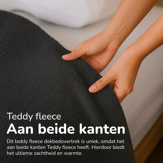 Decoware® Teddy Fleece Dekbedovertrek - Antraciet - Lits-jumeaux XL - 260x220 cm + 2 Kussenslopen 60x70 cm - Dubbelzijdig - Heerlijk Warm van Decoware — afbeelding 4
