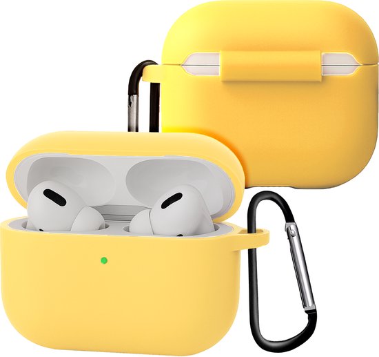 Case - Geschikt voor Apple Airpods Pro 3 - Siliconen Hoes met Clip - Silicone Hoesje Cover - Geel
