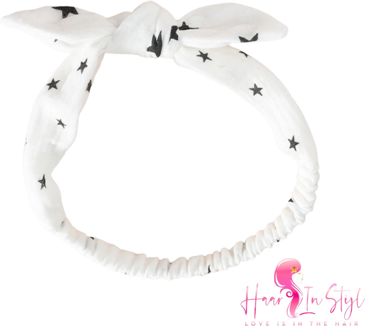 Haarband Hafsa Zwarte Ster - Smalle hydrofiele zachte haarband met strik - baby meisje haaraccessoires