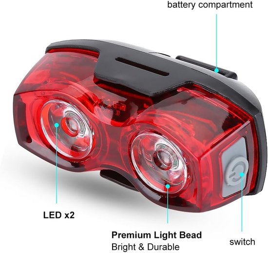 Waterdichte, superheldere LED-achterlicht Geschikt Geschikt voor de fiets, extern waarschuwingslicht met rood licht, werkt op 2 AAA-batterijen en heeft 3 verlichtingsstanden. — afbeelding 5