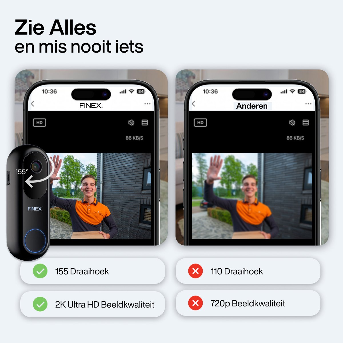 Finex Video Deurbel V2 2K Ultra HD met Binnenbel en SD-kaart - afbeelding 2