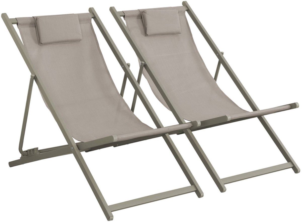 sweeek - Set van 2 matera opvouwbare stoelen met kussen in aluminium / textilene, verschillende kleuren, 102 x 62 x 81 cm