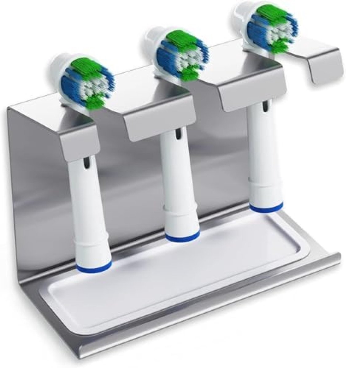 PromoHome Roestvrijstalen Tandenborstelhouder met Opvangbak voor 3 Borstels - Universeel Geschikt voor Oral-B, Philips Sonicare en Andere Elektrische Tandenborstels - Wandmontage of Vrijstaand - Zilver — afbeelding 1