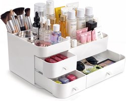 Witte Luxe Make-Up Organizer – Ruime Cosmetica Display Met 3 Lades & Meerdere Compartimenten Voor Lippenstift- Oogschaduw- Kwasten En Parfum