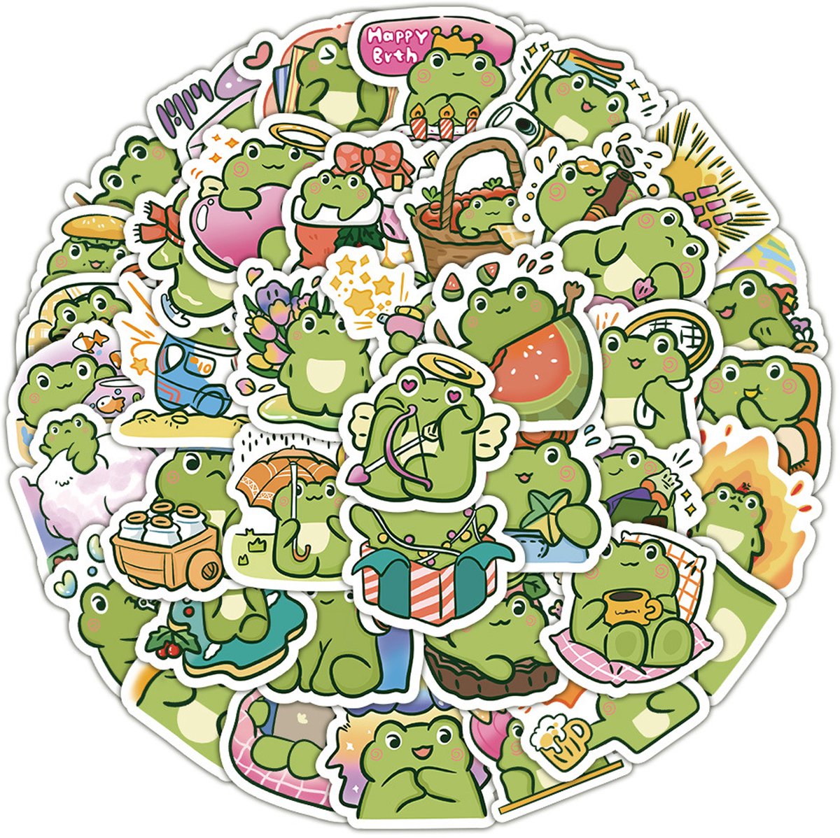 JeiibrZui Kikkerstickers - Schattige Kikkerstickers - Waterbestendig Niet-Giftig - 50 Stuk Groen - DIY Laptop En Feestdecoratie