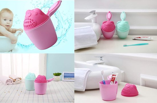 Douche beker - 2stuks - Haar wassen zonder shampoo in de ogen - Badgieter - Spoelen Shampoo Spoeler - Haarspoelbeker voor baby's - Baby Haarspoeling Kruik Baby Haarspoelbeker - Kraamcadeau - Groen, roze van Badgieter — afbeelding 2