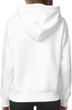Achteraanzicht van een witte hoodie met capuchon.