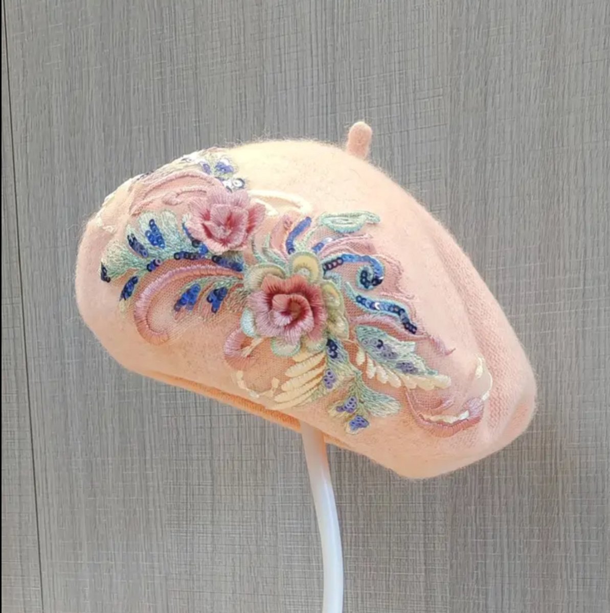 Baret roze met bloemen- winter muts