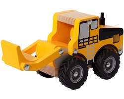 Speelgoedtopdeals Houten Graafmachine geel - Speelgoedauto voor kinderen - 18+ mnd