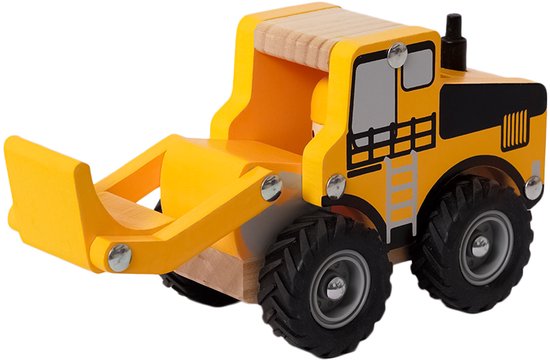 Speelgoedtopdeals Houten Graafmachine geel - Speelgoedauto voor kinderen - 18+ mnd