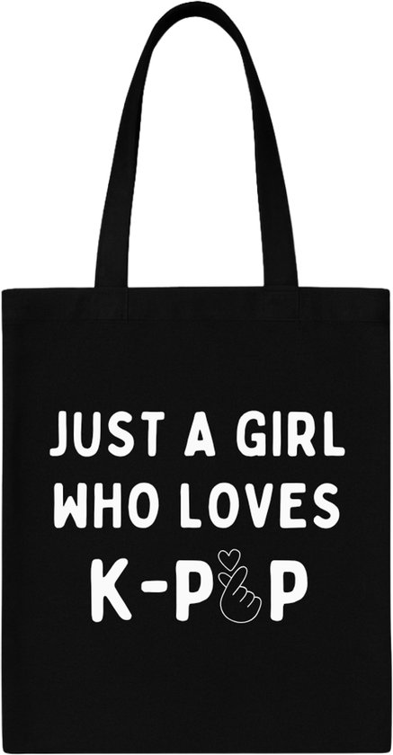 Sac fourre-tout – Just a Girl Who Loves K- Pop – Sac cabas noir – Sac KPOP avec texte – BTS - BLACKPINK - Stray Kids - Cadeau pour les fans de SEVENTEEN – Cœur coréen