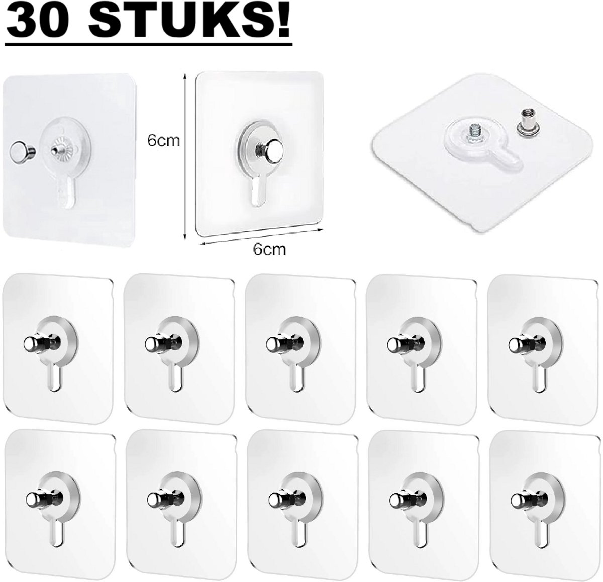 Zelfklevende Spijkers 30 Stuks – Ophangen Zonder Boren – Transparante Plakspijkers – Zelfklevend Ophangsysteem – Plakschroef voor Schilderijen, Fotolijsten en Decoratie – Max. 3 kg