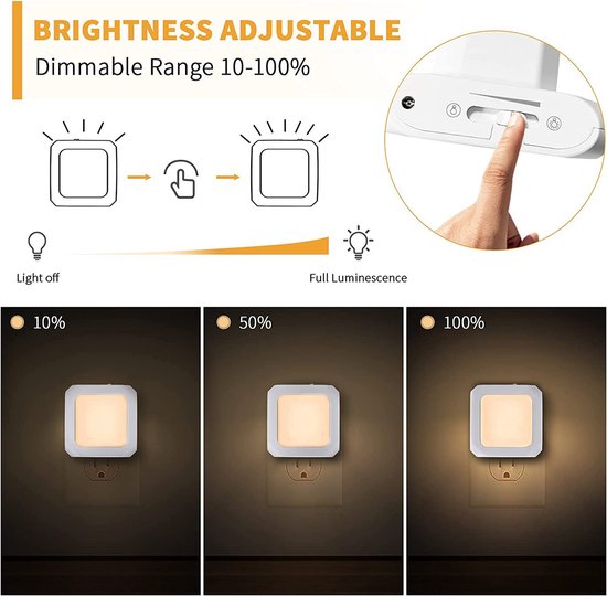 2 X LED-Nachtlampje Plug-In/Stopcontact -Nachtlampje Met Dag/Nacht Sensor - Nachtlampje Voor Kinderen - Nachtlampje Stopcontact - Nachtlampje Baby - Babykamer Nachtlampjes - Dag En Nacht Sensor - Warm Wit Licht - Dimbaar van Merkloos — afbeelding 2
