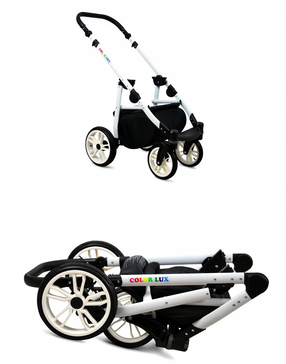 BabyLux® COLORLUX 3in1 Kinderwagen Opklapbaar - Onyx White Frame - afbeelding 3