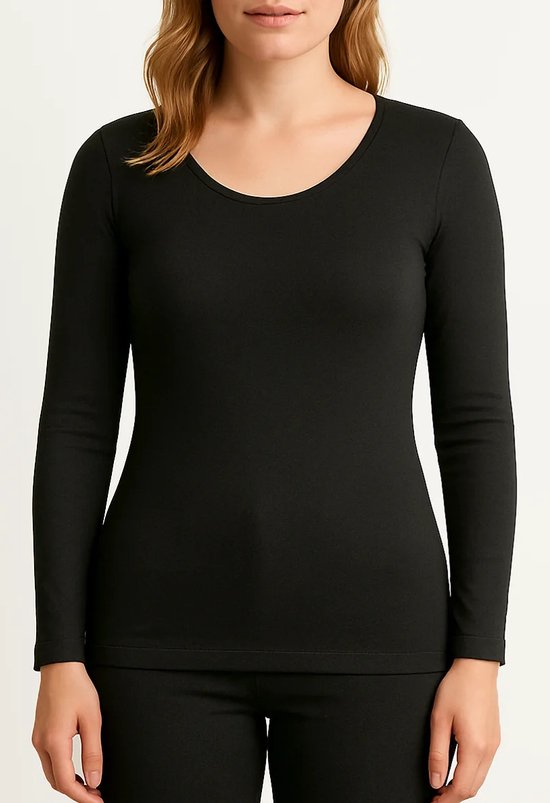 Beeren Entex thermo shirt dames - warm ondergoed, lange mouw - katoen en acryl - Zwart / M — afbeelding 3