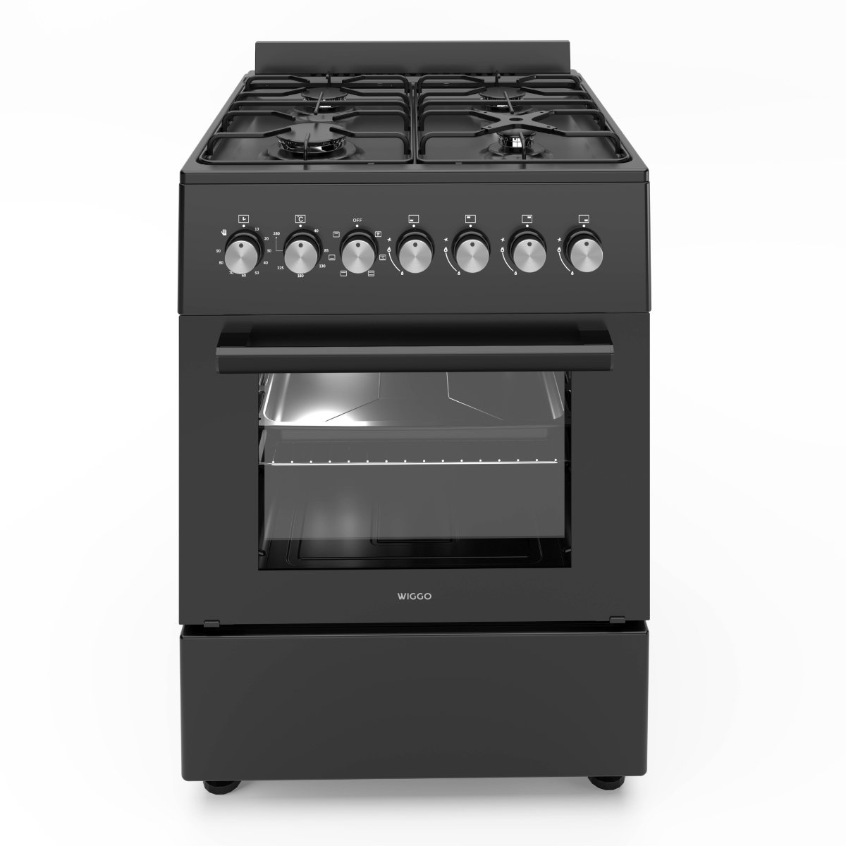 Wiggo WO-E606A(BB) - Vrijstaand - Gasfornuis - 60 cm - 66 Liter - 4 pitten - Energieklasse B - 5 jaar garantie - Zwart