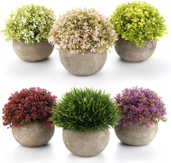 Set de 6 Plantes artificielles avec pot - Fleurs artificielles décoratives colorées - Plantes artificielles réalistes pour la maison et le bureau - Décoration sans entretien
