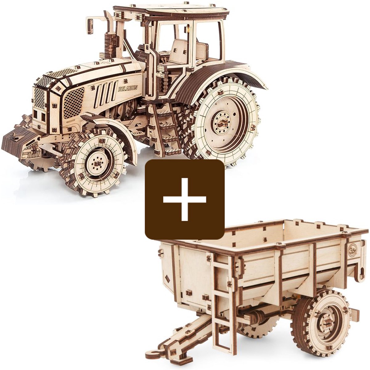 Eco-Wood-Art 3D Puzzel Tractor + Trailer - Modelbouw - Miniatuur Bouwpakket Volwassenen - DIY - Knutselen - Hout - Belarus 2022