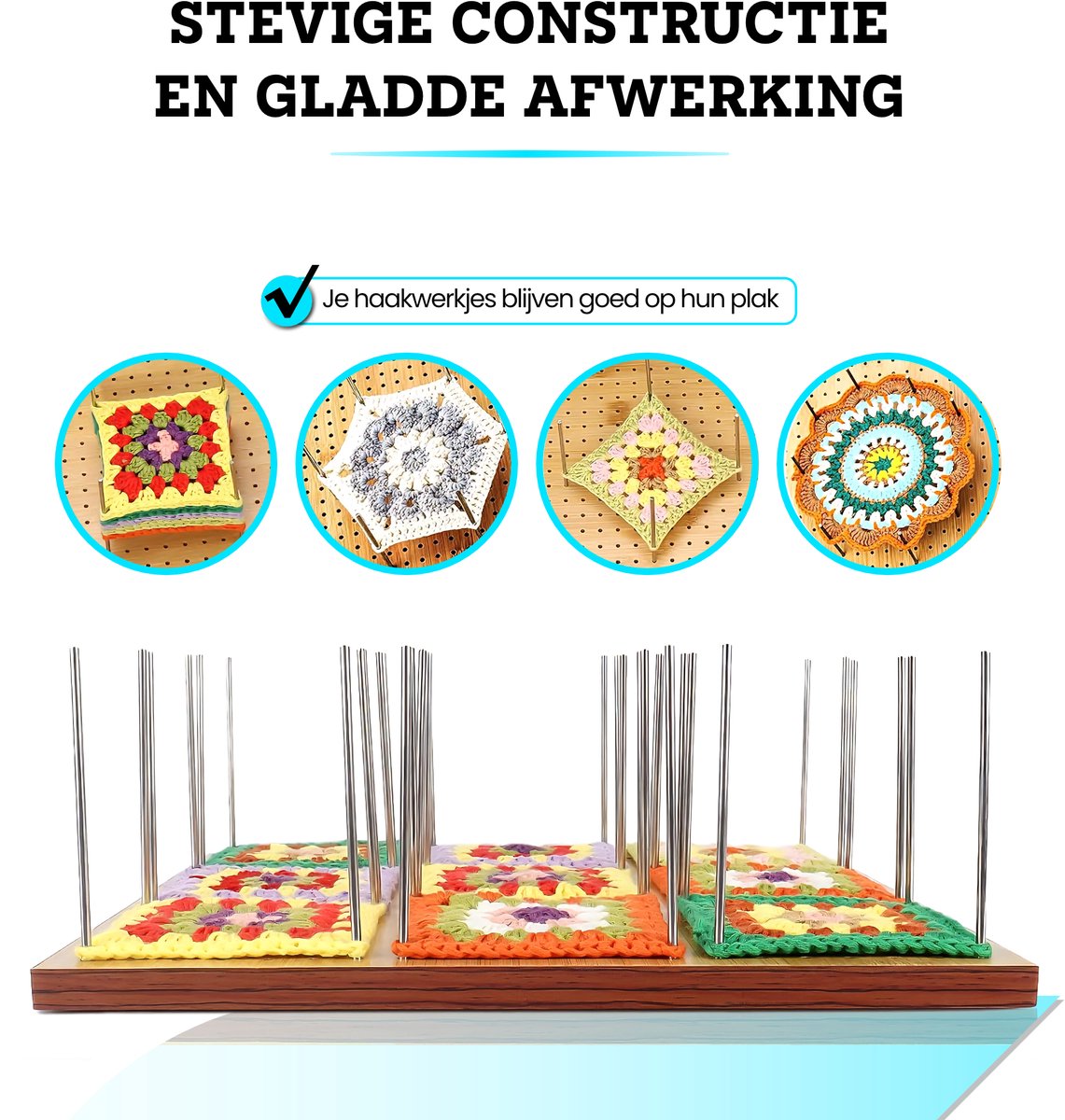 Somstyle Haakbord voor Granny Squares - 28 x 28 CM - Bord voor Haakwerk - Blokkeerbord Haken - Bruin — afbeelding 4