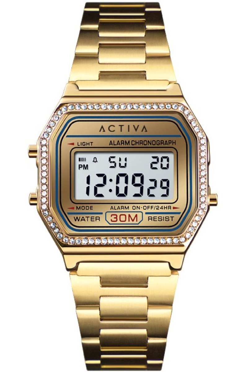 Activa x Invicta Digital ACW1474-002 Dames Horloge - Waterdicht - Digitaal - Quartz Uurwerk - met gouden Wijzerplaat - 37mm