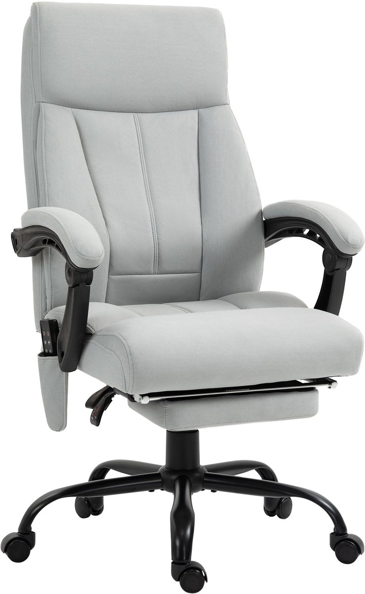 Merax Massage Bureaustoel - Ergonomische Bureaustoel met Ligfunctie - Verstelbare Bureaustoel met Voetsteun - Luxe Bureaustoel Lichtgrijs