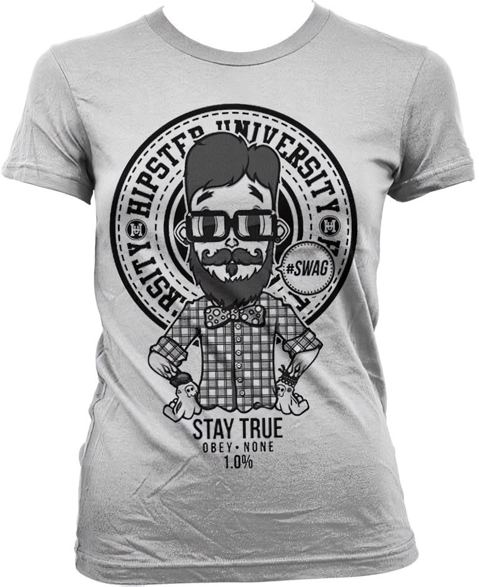 Dames Fun Tshirt -XL- Hipster University Wit