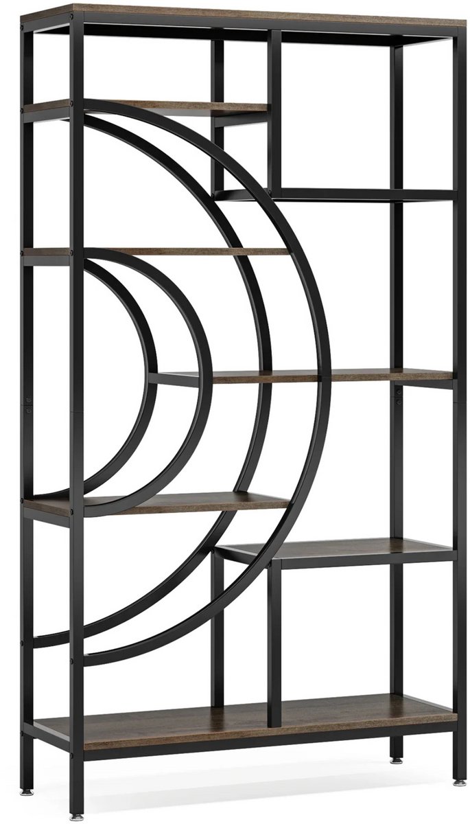 Happiq Boekenkast - Boekenplank - Wandplank - Boekenrek - Voor Woonkamers en Thuiskantoren - Geometrisch Ontwerp met 8 Lagen - Bruin