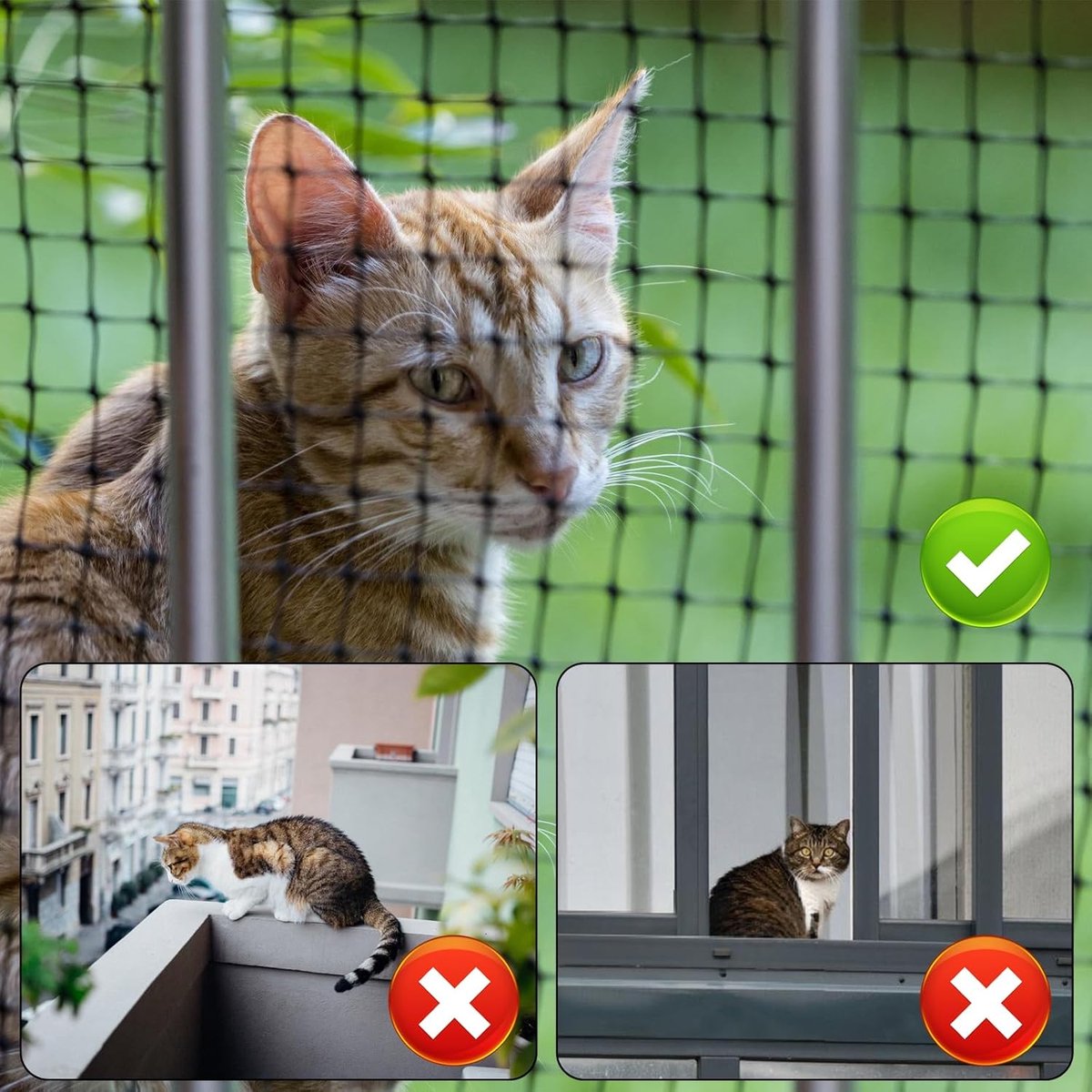 Premium Kattennet Voor Balkon – 4x3 Meter, Zwart, Multifilament Nylon, 3 Cm Maaswijdte, Met Montageset, Zonder Boren