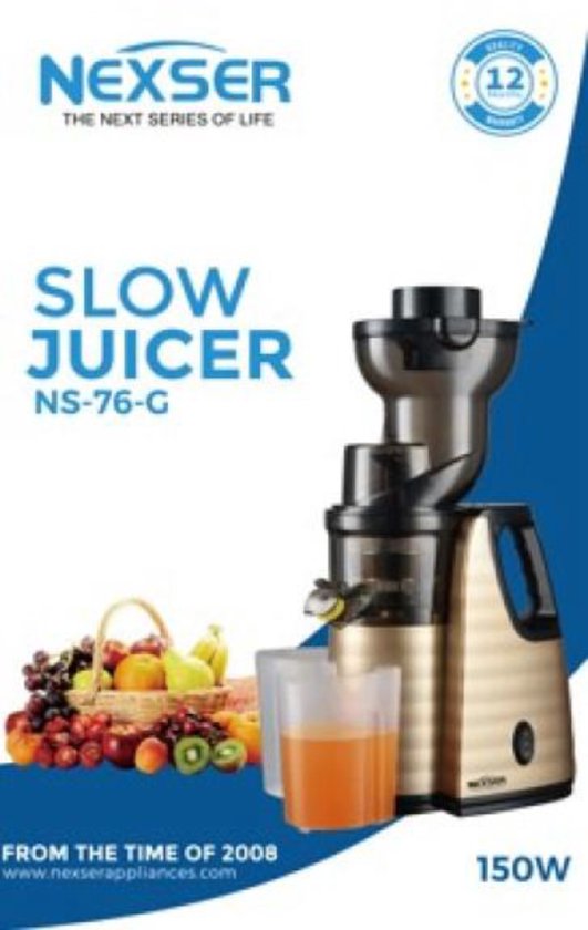 Nexser 150W Slow Juicer - Professionele Langzame Juicer met Grote Vulopening - RVS Mes & Zelfreinigend - Goud van Nexser — afbeelding 4