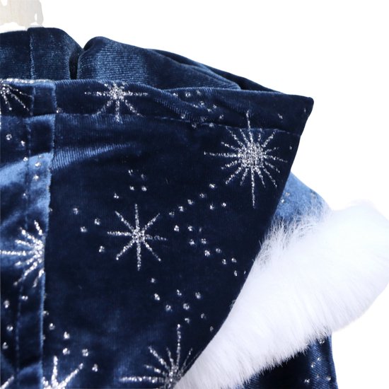 Joya Kids® | Cape de princesse d'hiver de Luxe pour enfant | Velours bleu foncé avec étoiles | Cape de déguisement pour fille avec capuche et fourrure blanche | Cape de la Reine des Glaces | 72 cm | Déguisement d'hiver | Édition de luxe