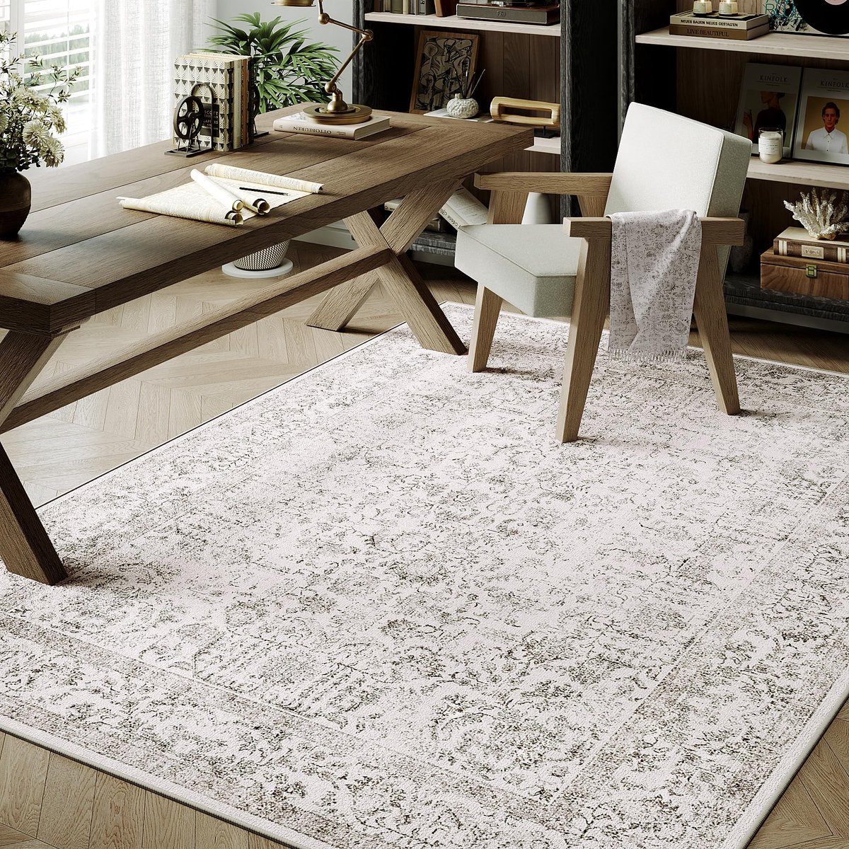 Vintage Tapijt - Wasbaar - Voor de Woonkamer - Grijs - 90x150 cm