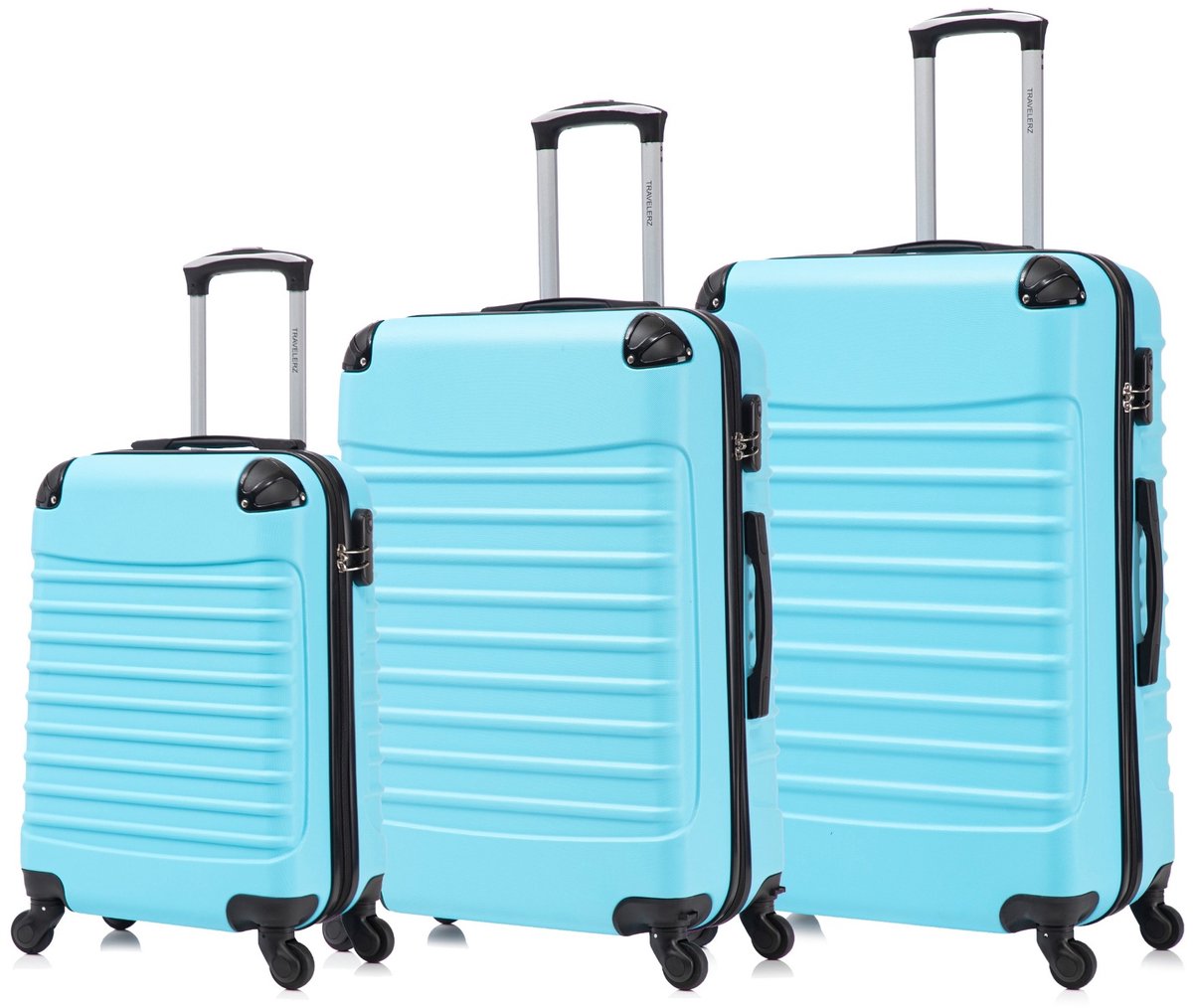 Travelerz Rome Kofferset 3-Delig – Handbagage 39L + Large 69L + Extra Large 95L – Lichtgewicht ABS – Spinner Wielen – Skyblue – Met Cijferslot