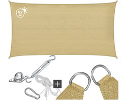 tectake® Rechthoekig Schaduwdoek Sunny - 2 x 4 m - Extra Stevig 185 g/m² HDPE Zonwering Doek - 50+ UV Bescherming - Weerbestendig en Scheurbestendig - Zonnescherm voor Tuin, Balkon, Terras - Zonnedoek inclusief Montagemateriaal - Zandkleur