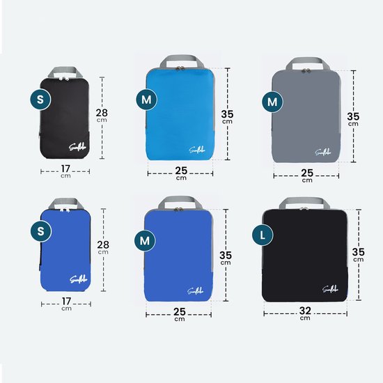 Compression Packing Cubes / Compressie Cubes – Set van 6 – Met Compressierits – Multi Color – Sunflake